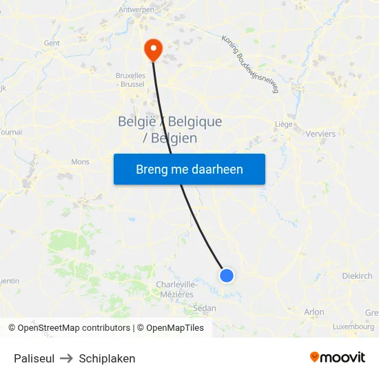 Paliseul to Schiplaken map
