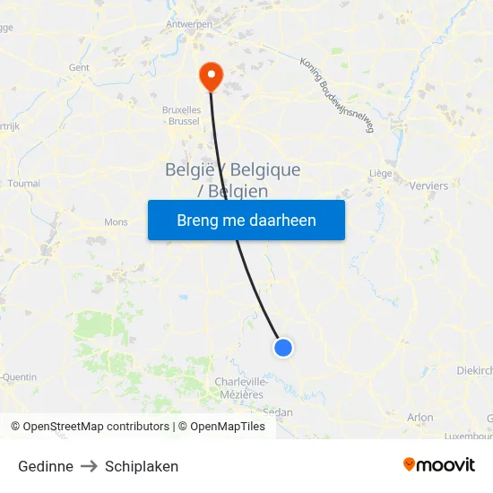 Gedinne to Schiplaken map