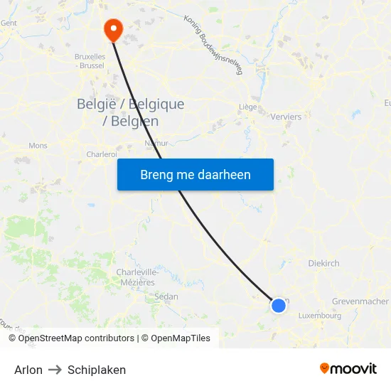 Arlon to Schiplaken map