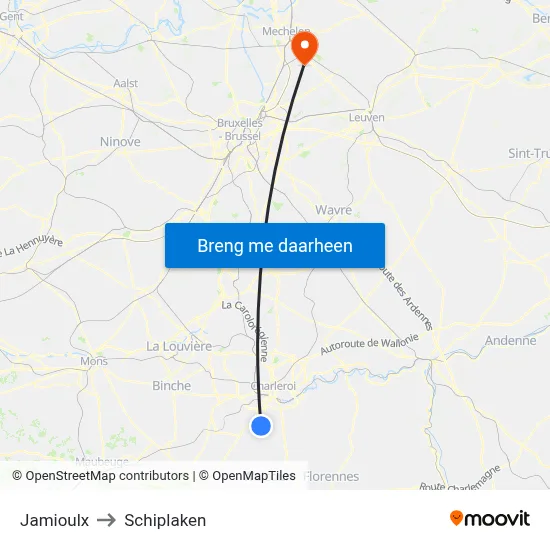 Jamioulx to Schiplaken map