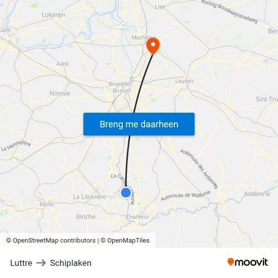 Luttre to Schiplaken map