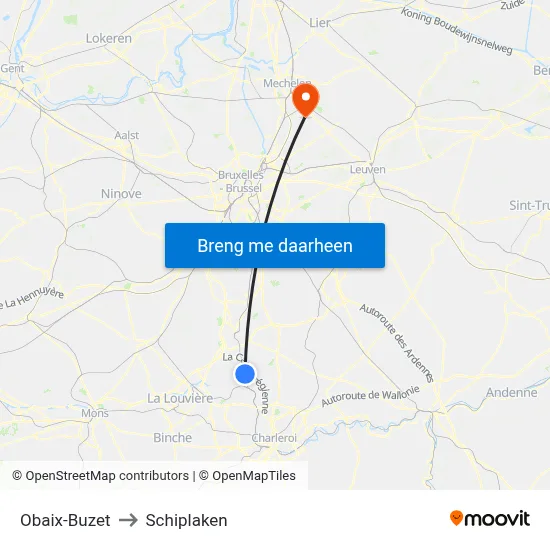 Obaix-Buzet to Schiplaken map