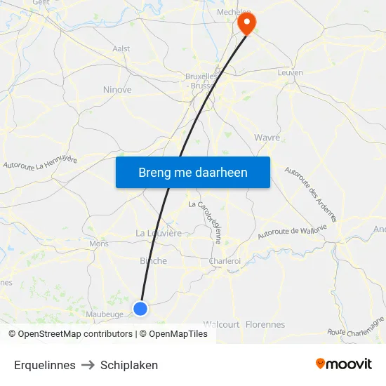 Erquelinnes to Schiplaken map