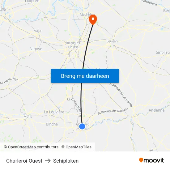 Charleroi-Ouest to Schiplaken map