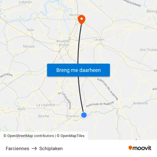 Farciennes to Schiplaken map