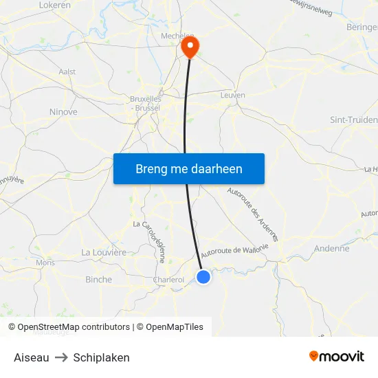 Aiseau to Schiplaken map