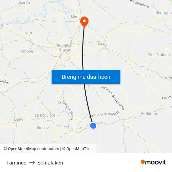 Tamines to Schiplaken map