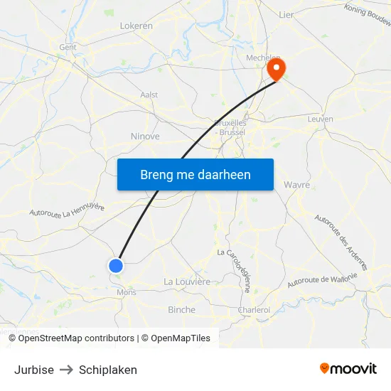 Jurbise to Schiplaken map