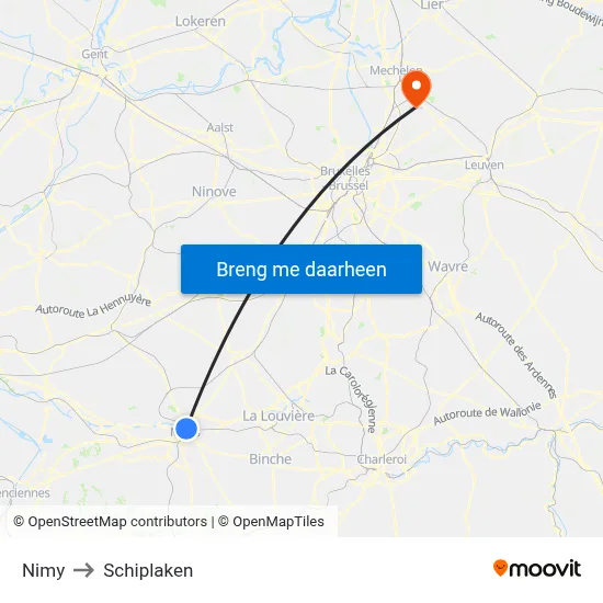 Nimy to Schiplaken map