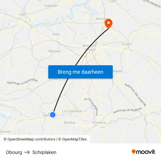 Obourg to Schiplaken map