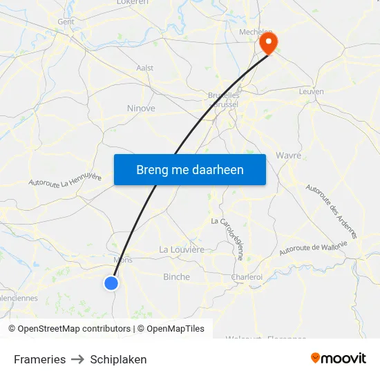 Frameries to Schiplaken map