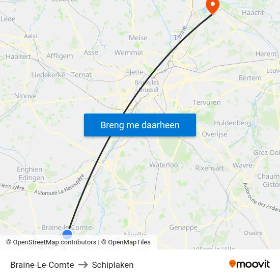 Braine-Le-Comte to Schiplaken map