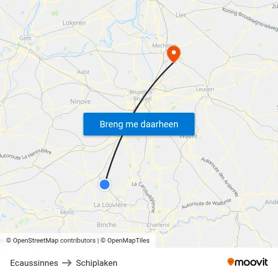 Ecaussinnes to Schiplaken map