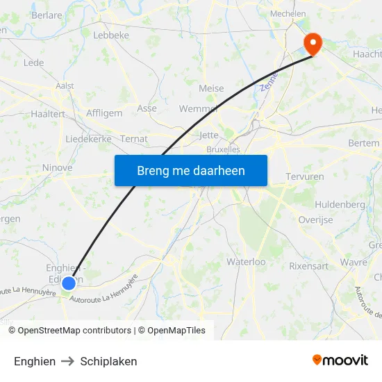 Enghien to Schiplaken map