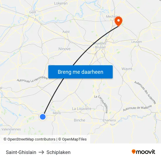 Saint-Ghislain to Schiplaken map