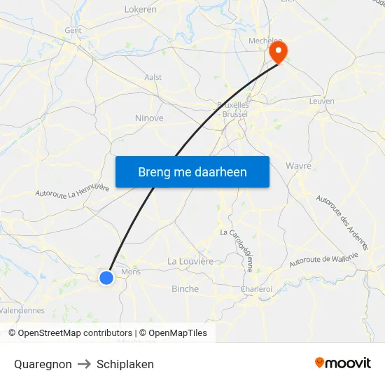 Quaregnon to Schiplaken map