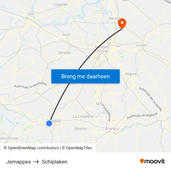 Jemappes to Schiplaken map