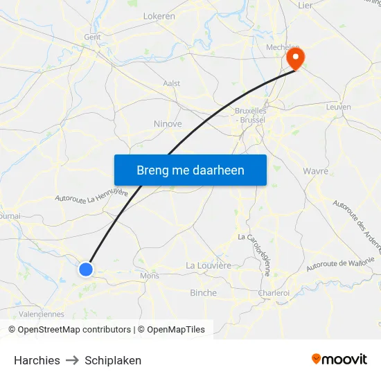 Harchies to Schiplaken map
