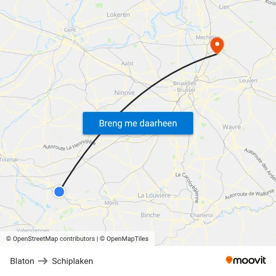 Blaton to Schiplaken map