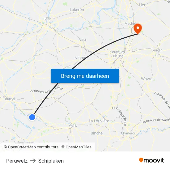 Péruwelz to Schiplaken map
