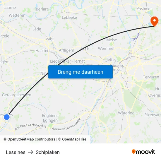 Lessines to Schiplaken map