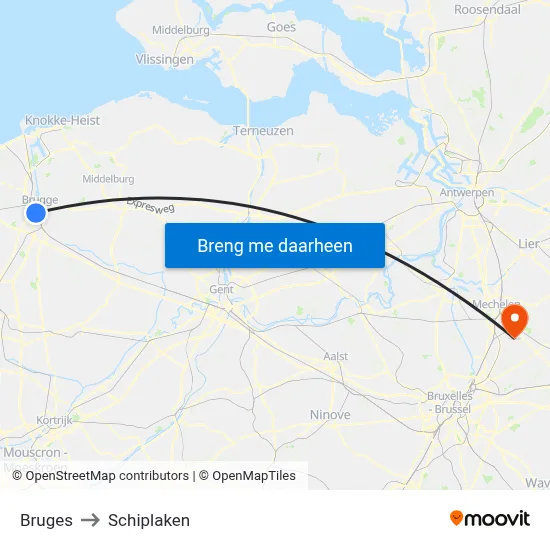 Bruges to Schiplaken map