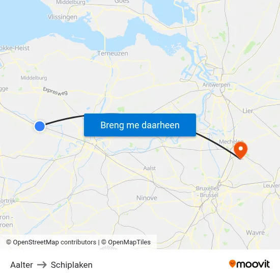 Aalter to Schiplaken map