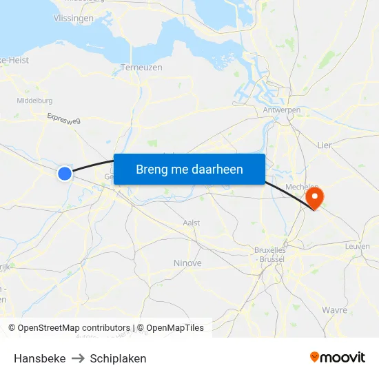 Hansbeke to Schiplaken map