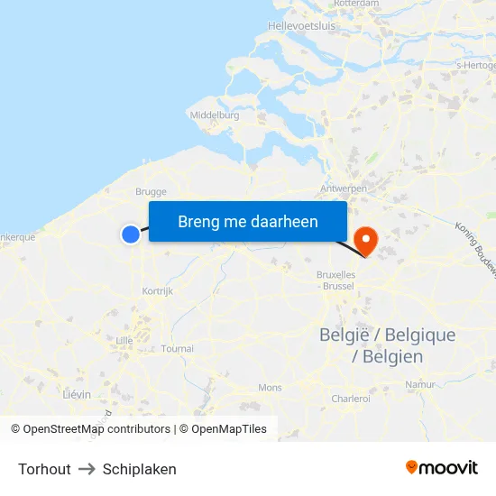 Torhout to Schiplaken map