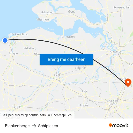 Blankenberge to Schiplaken map