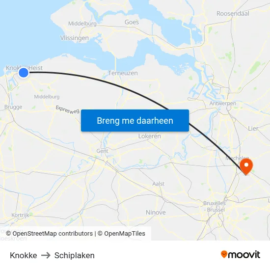 Knokke to Schiplaken map