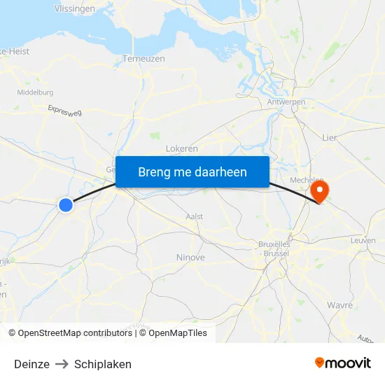 Deinze to Schiplaken map