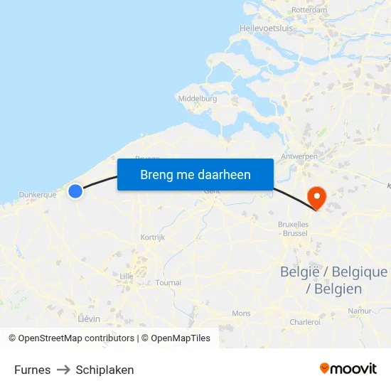 Furnes to Schiplaken map