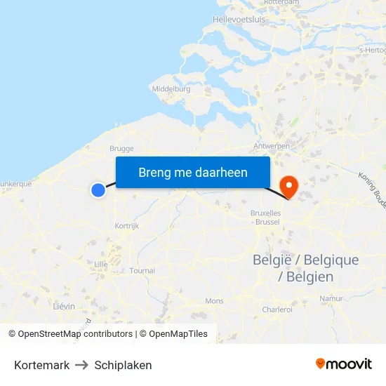 Kortemark to Schiplaken map