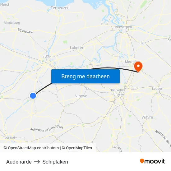 Audenarde to Schiplaken map