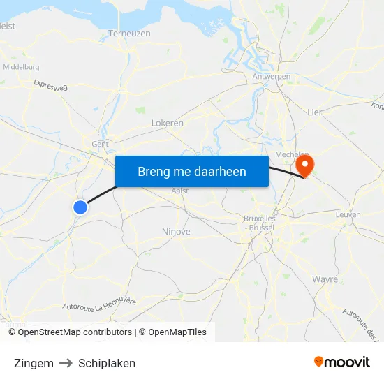 Zingem to Schiplaken map