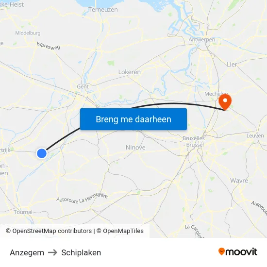 Anzegem to Schiplaken map