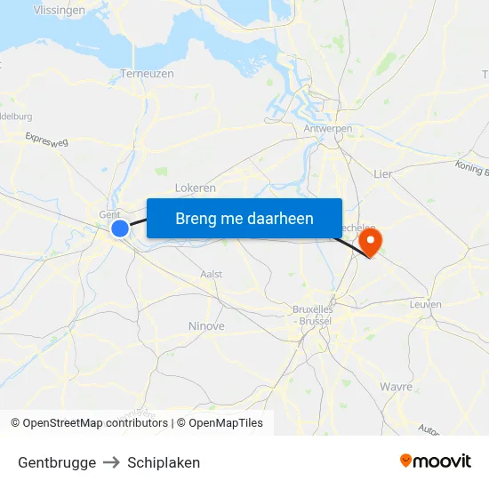 Gentbrugge to Schiplaken map