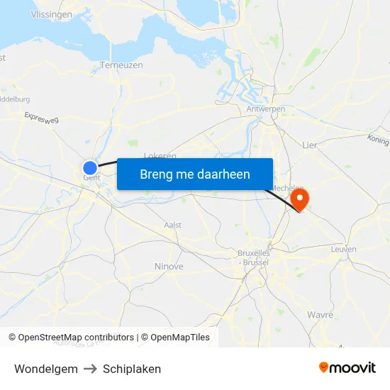 Wondelgem to Schiplaken map