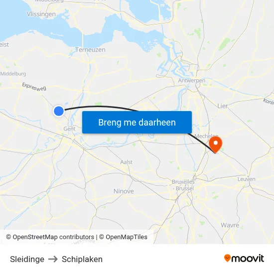 Sleidinge to Schiplaken map