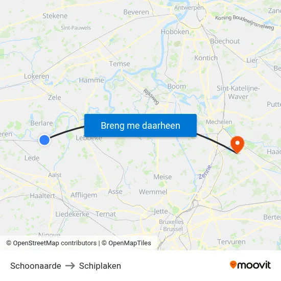 Schoonaarde to Schiplaken map
