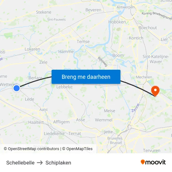 Schellebelle to Schiplaken map
