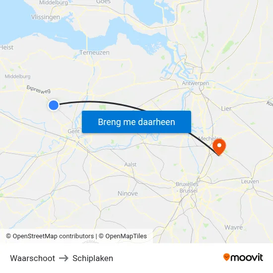 Waarschoot to Schiplaken map