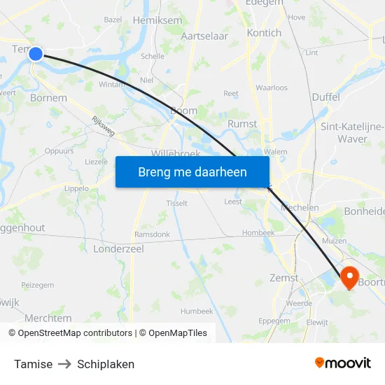 Tamise to Schiplaken map