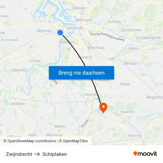Zwijndrecht to Schiplaken map