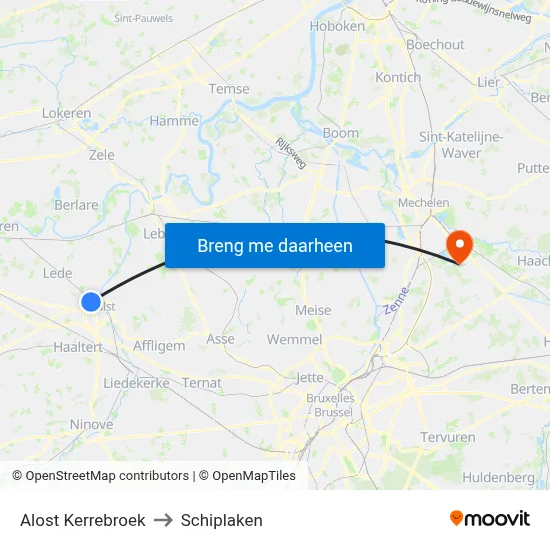Alost Kerrebroek to Schiplaken map