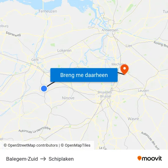 Balegem-Zuid to Schiplaken map