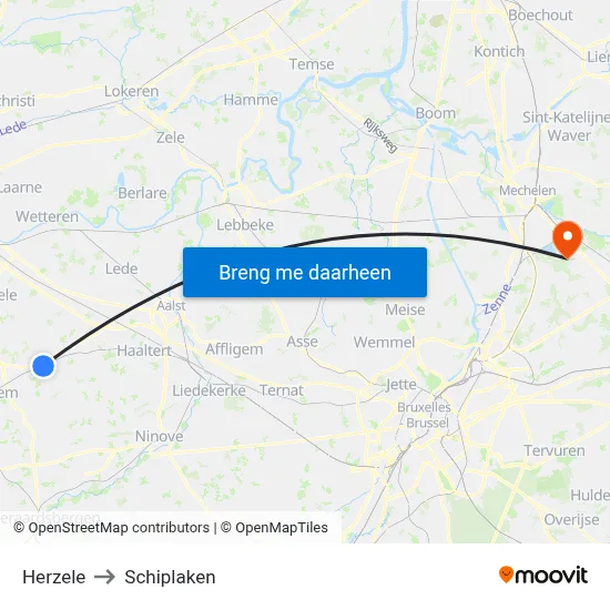 Herzele to Schiplaken map