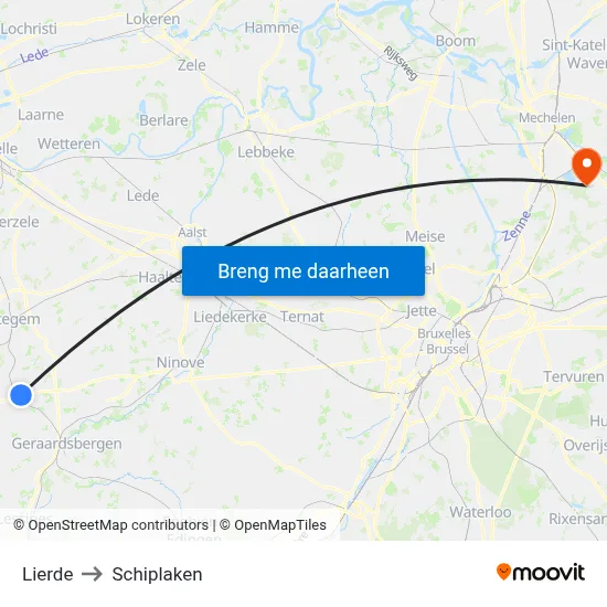 Lierde to Schiplaken map