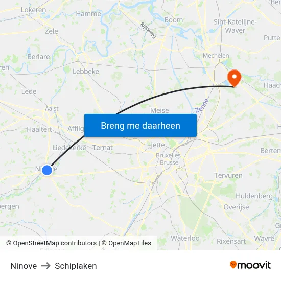 Ninove to Schiplaken map